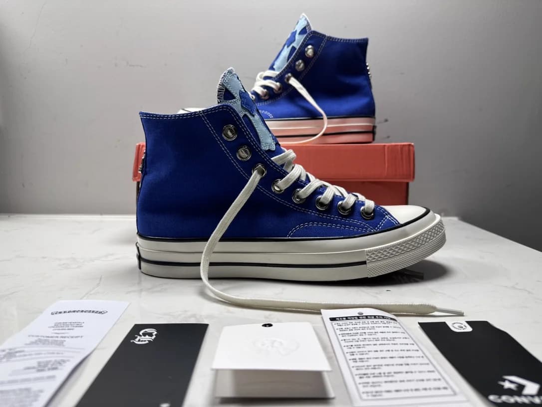 Синие высокие кеды Chrome Hearts x Converse Chuck 70 вид сбоку