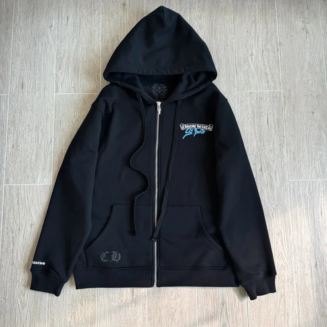 Черное зип-худи Chrome Hearts St. Barth, вид спереди