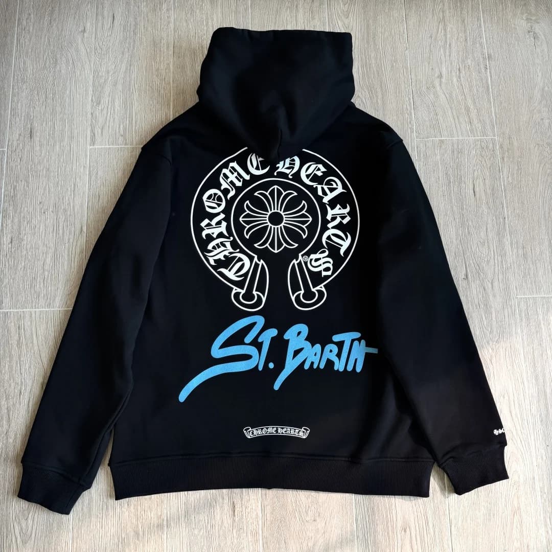 Черное худи Chrome Hearts St. Barth, вид со спины с принтом