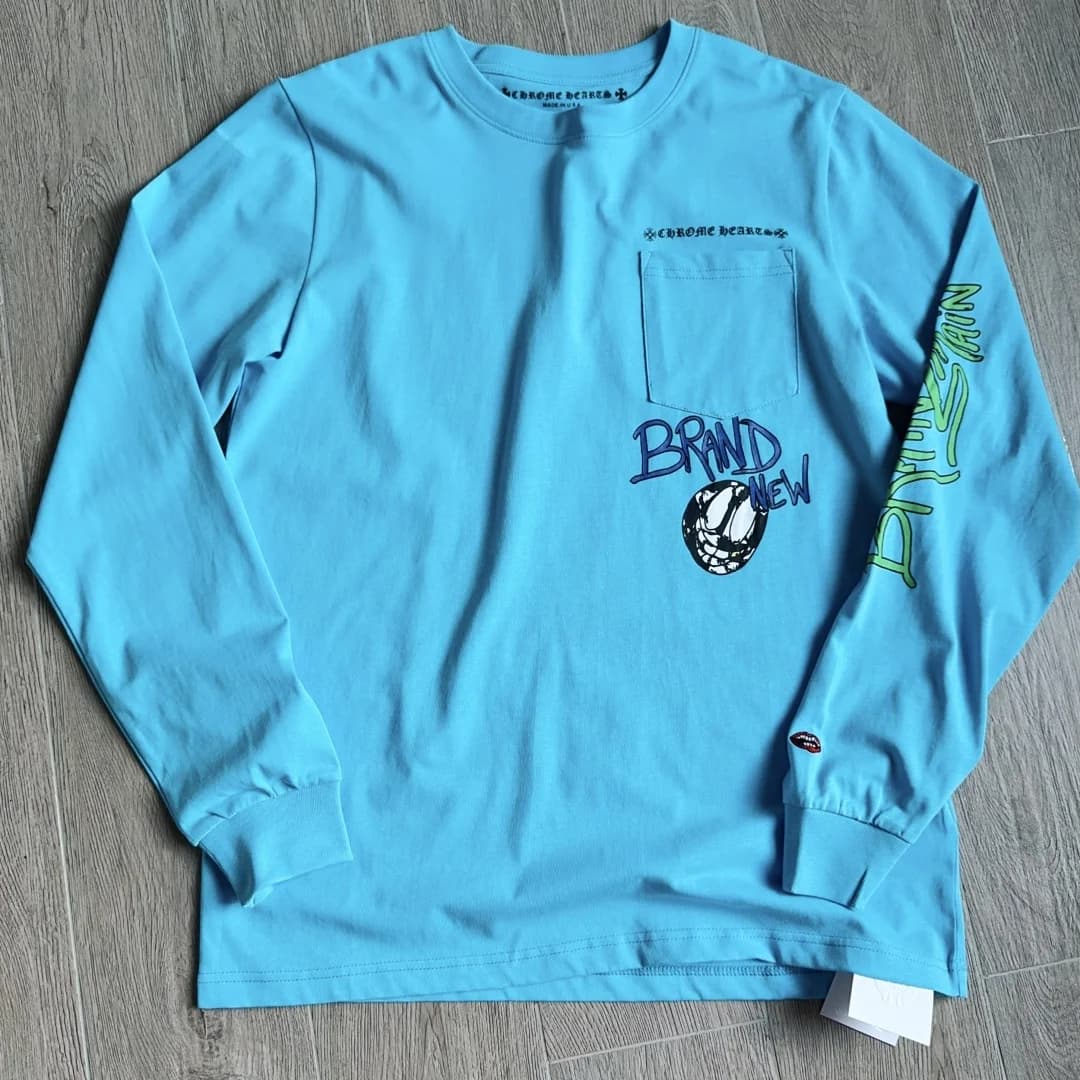 Голубой лонгслив Chrome Hearts x Matty Boy Brain, вид спереди