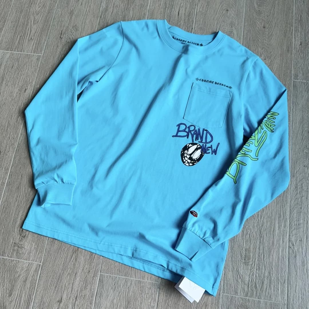 Голубой лонгслив Chrome Hearts x Matty Boy Brain под углом