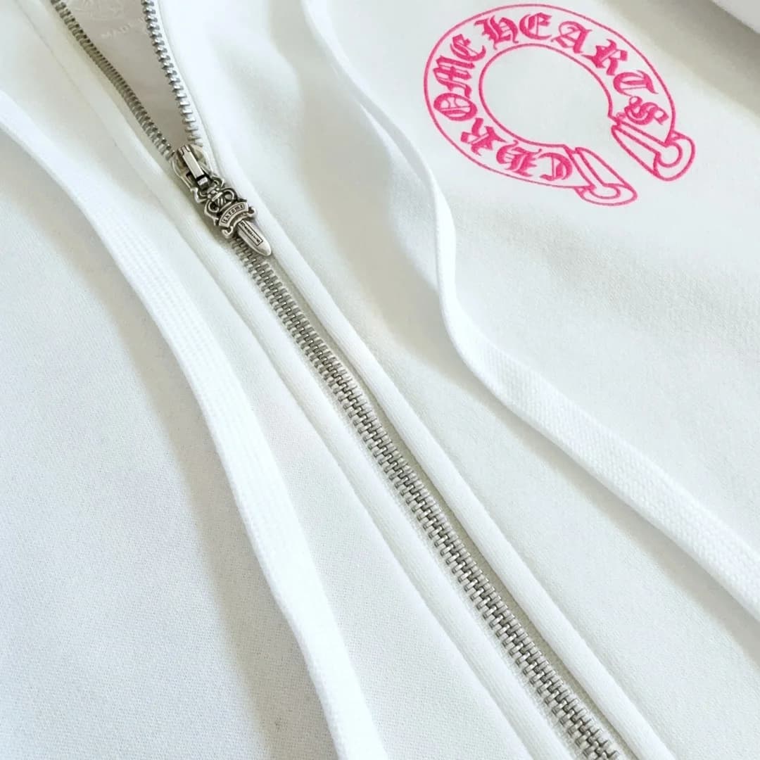 Металлическая застежка-молния белого зип-худи Chrome Hearts