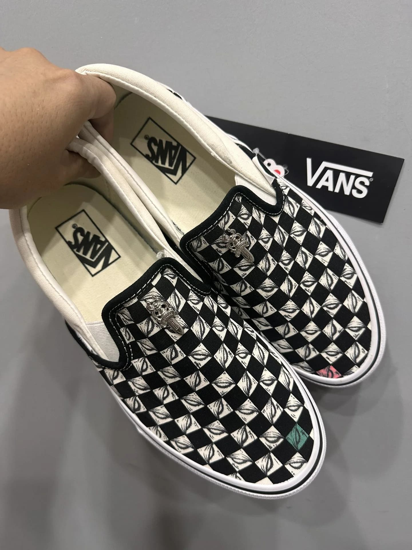 Слипоны Chrome Hearts x Vans x Matty Boy в шахматную клетку