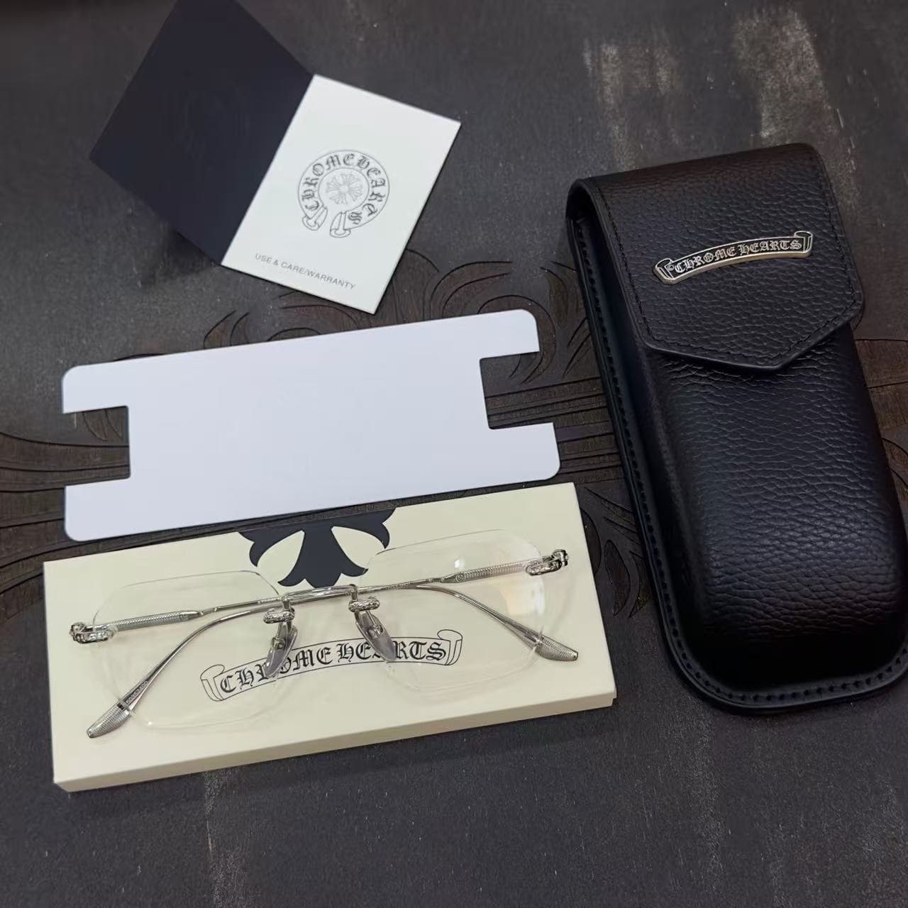 Безободковые очки Chrome Hearts HOLE SHOT в комплекте с кожаным футляром и салфеткой