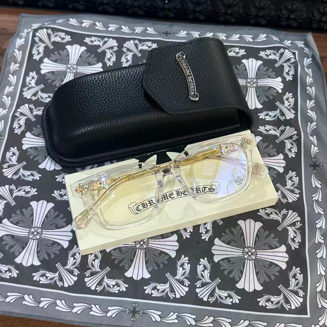 Очки Chrome Hearts COX UCKER в прозрачной оправе с футляром и салфеткой