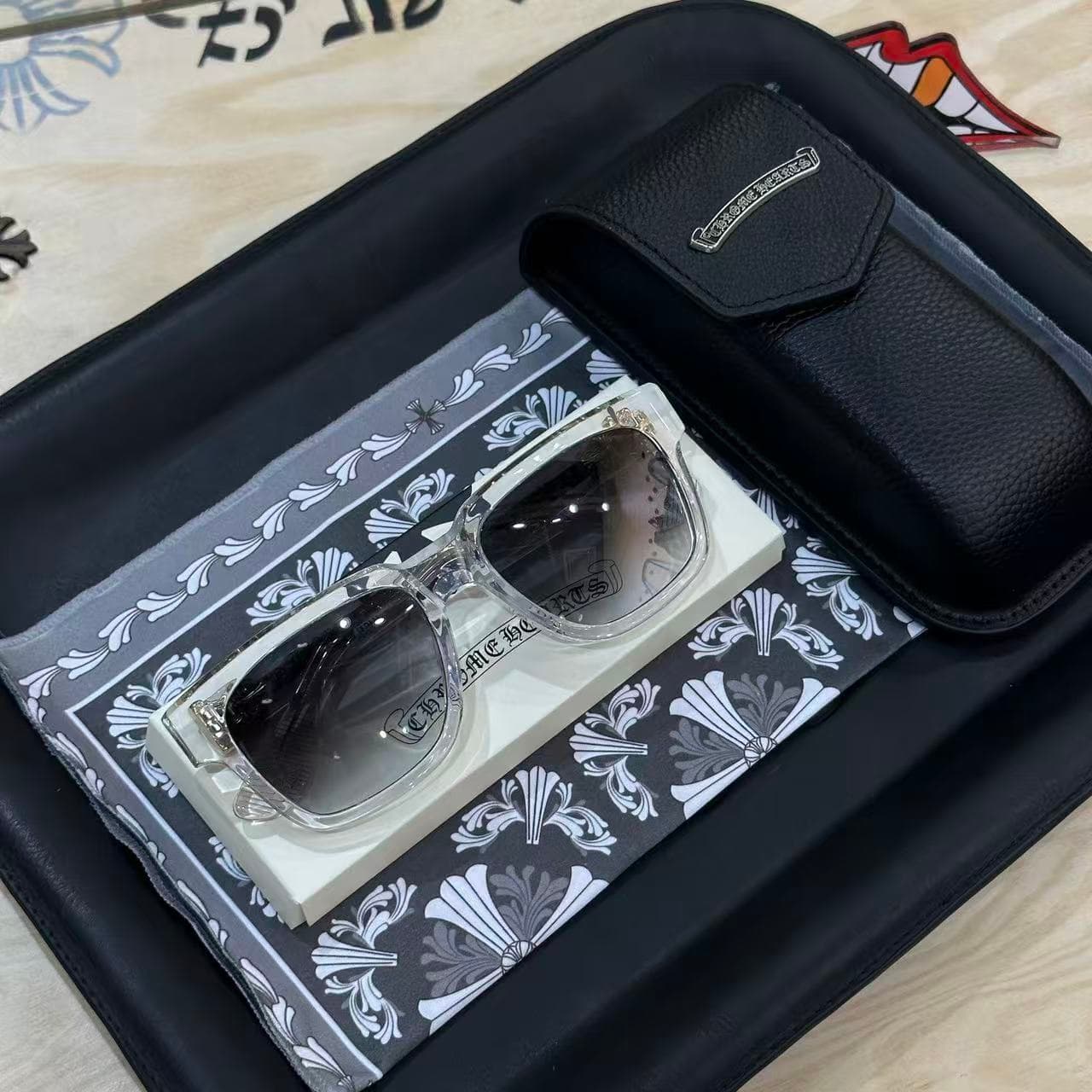 Очки Chrome Hearts BOX-OFFICER в прозрачной оправе в комплекте с футляром и салфеткой