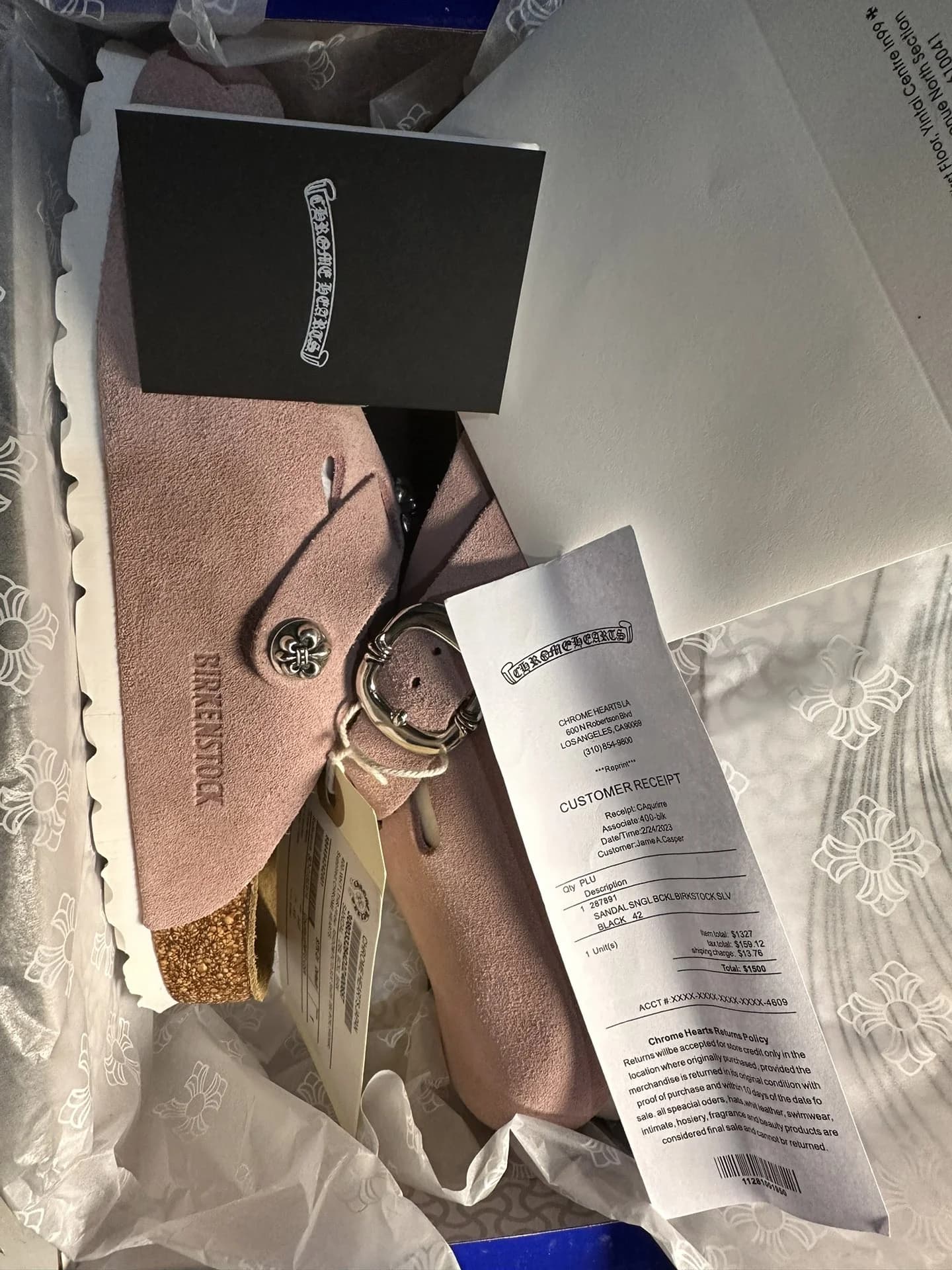 Розовые сабо Chrome Hearts x Birkenstock Boston в коробке с пыльником и документами