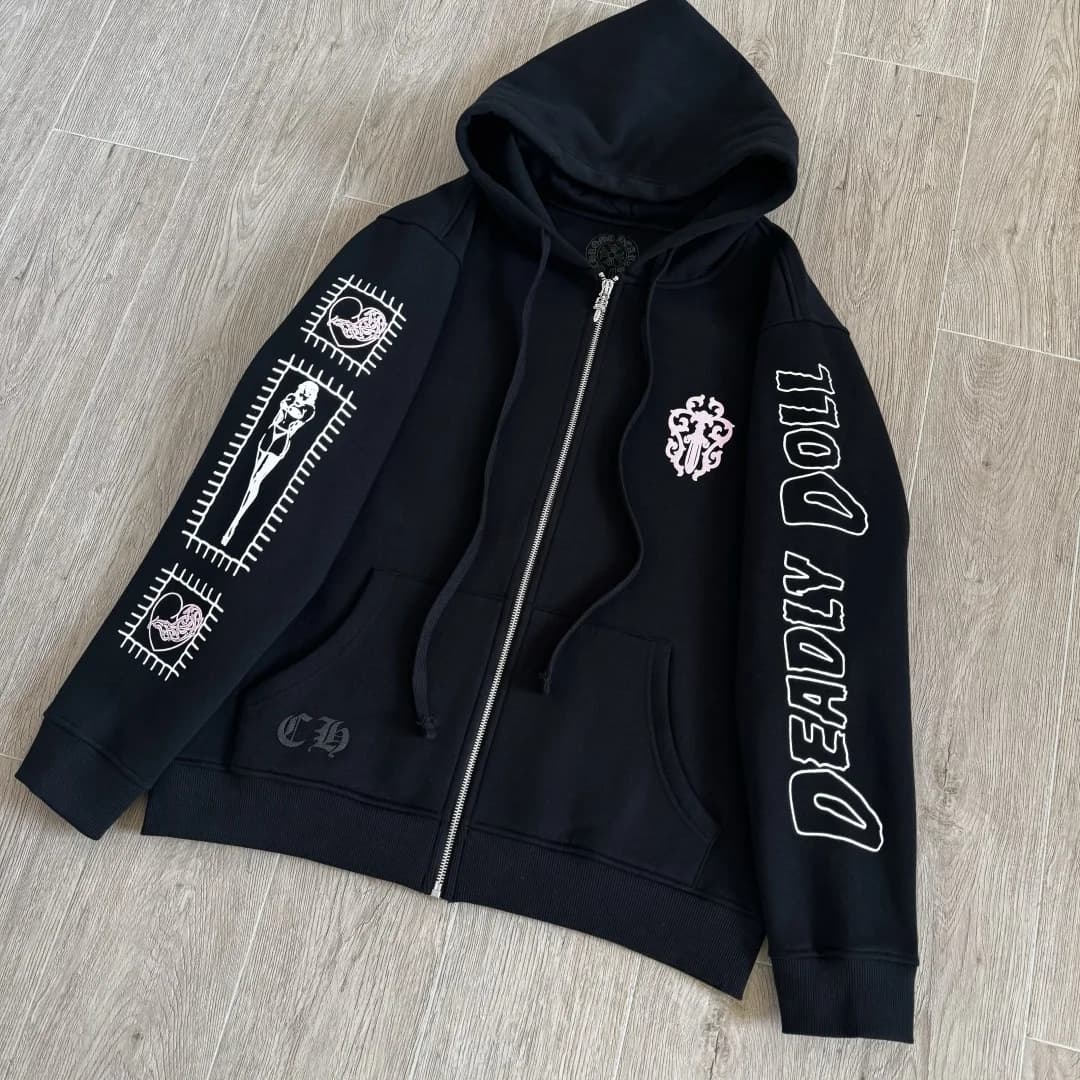 Зип-худи Chrome Hearts x Deadly Doll черного цвета, ракурс