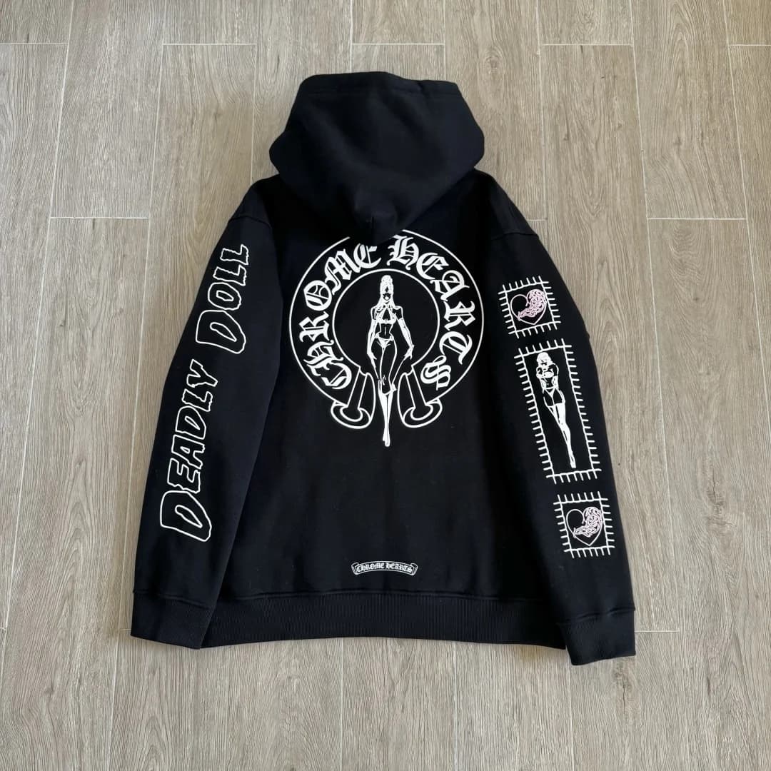 Черное зип-худи Chrome Hearts x Deadly Doll, вид со спины