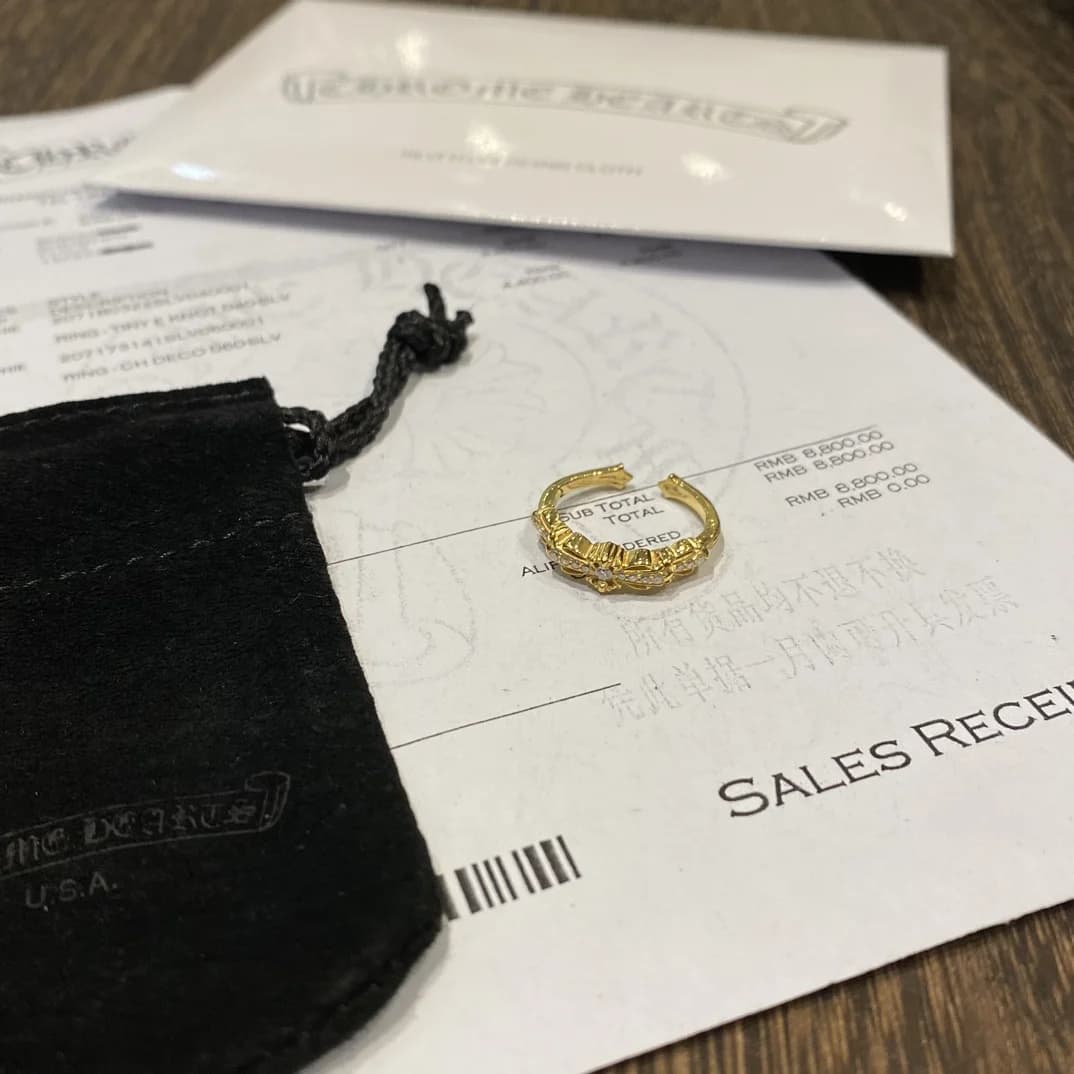 Кольцо Chrome Hearts Baby Classic Floral Cross 22K в комплекте с фирменным замшевым мешочком и чеком