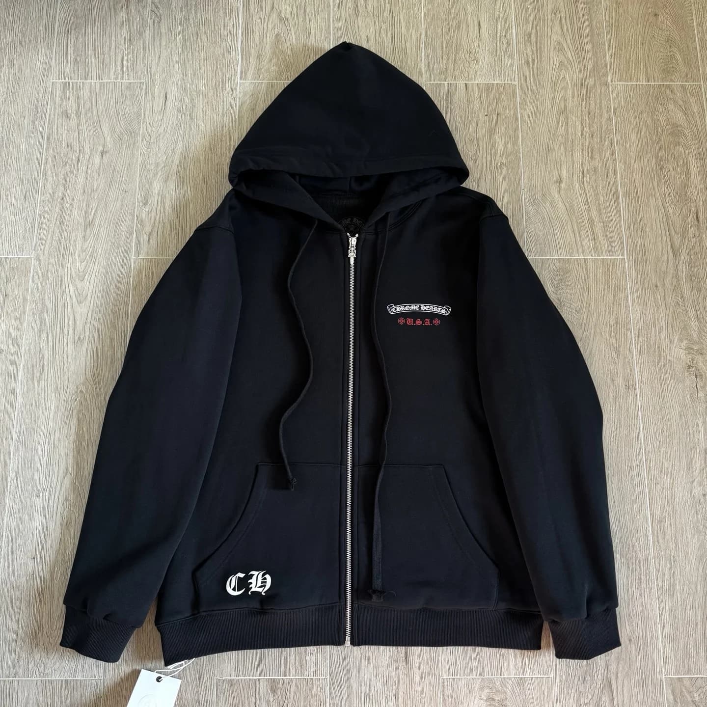 Черное зип-худи Chrome Hearts на молнии, вид спереди