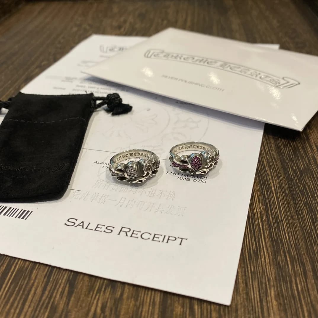 Серебряные кольца Chrome Hearts Floral Heart с замшевым мешочком и чеком