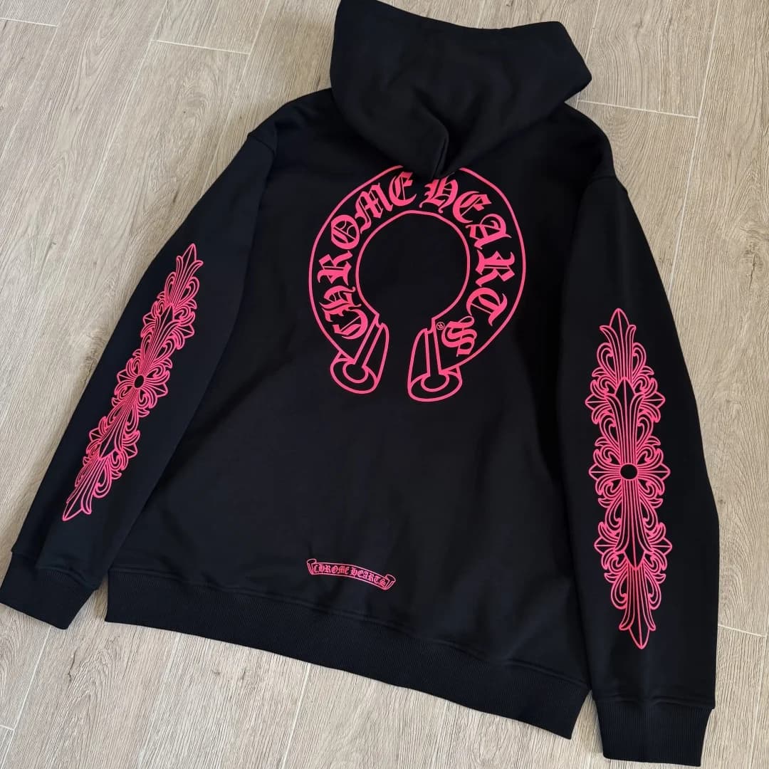 Черное худи Chrome Hearts с капюшоном и принтом на спине