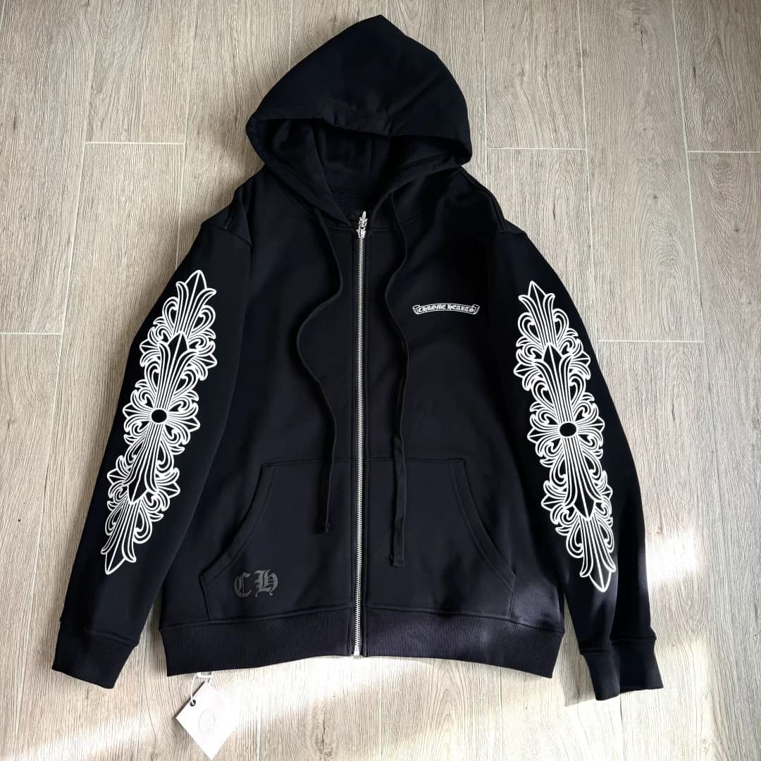 Черное зип-худи Chrome Hearts Aspen, вид спереди
