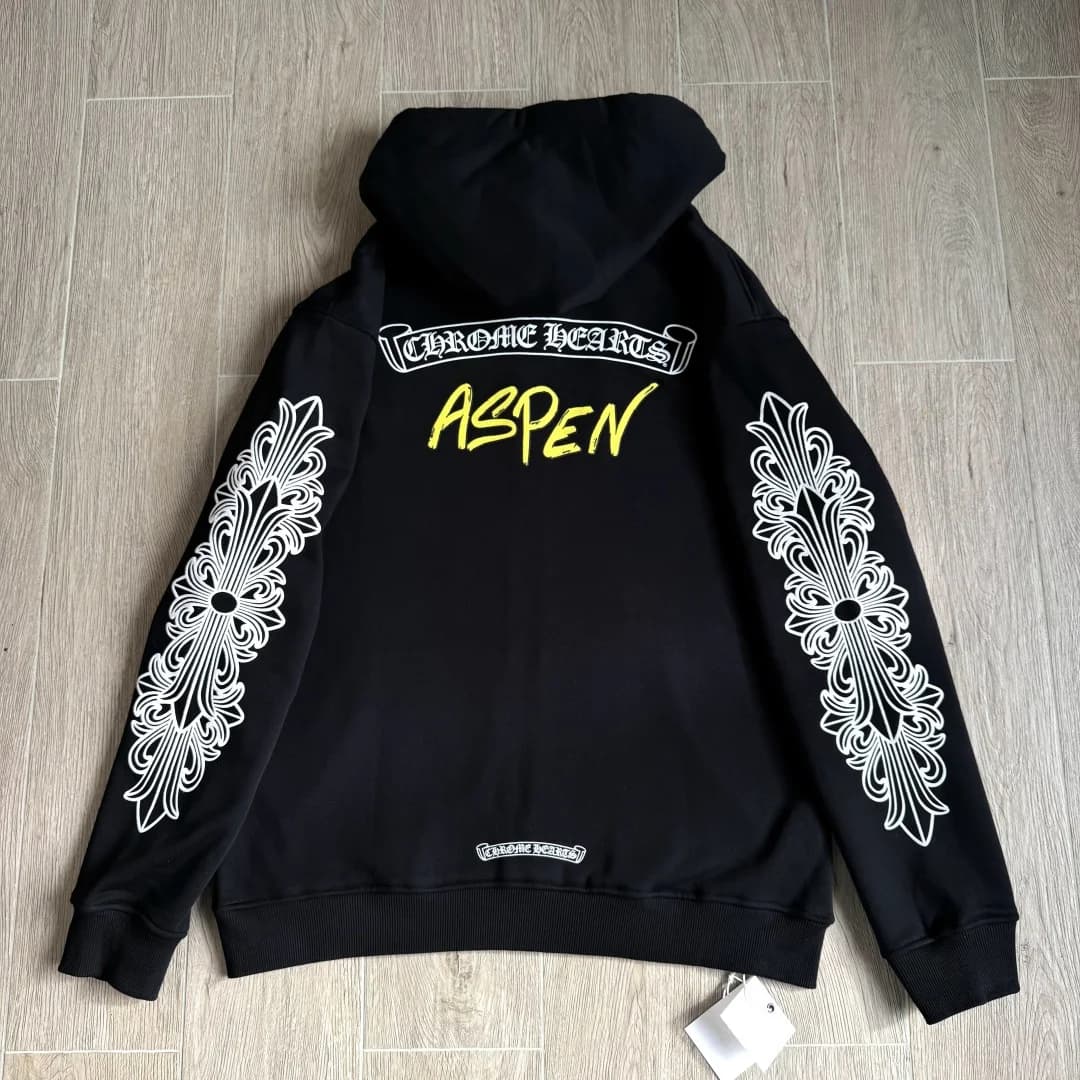 Черное зип-худи Chrome Hearts Aspen, вид сзади