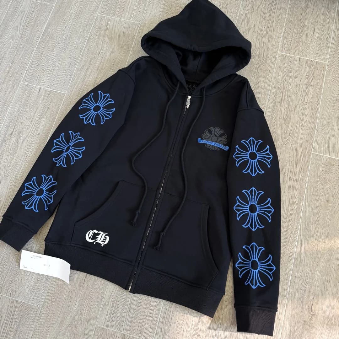 Черная толстовка на молнии Chrome Hearts с капюшоном