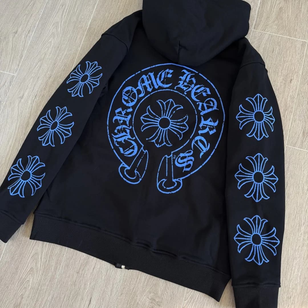 Толстовка Chrome Hearts с синим принтом на спине и рукавах