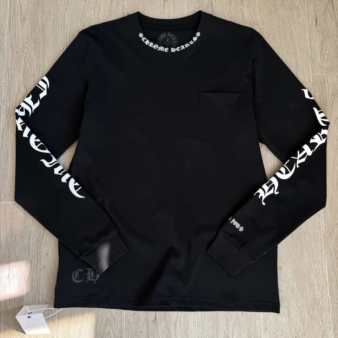 Черный лонгслив Chrome Hearts с принтом, вид спереди