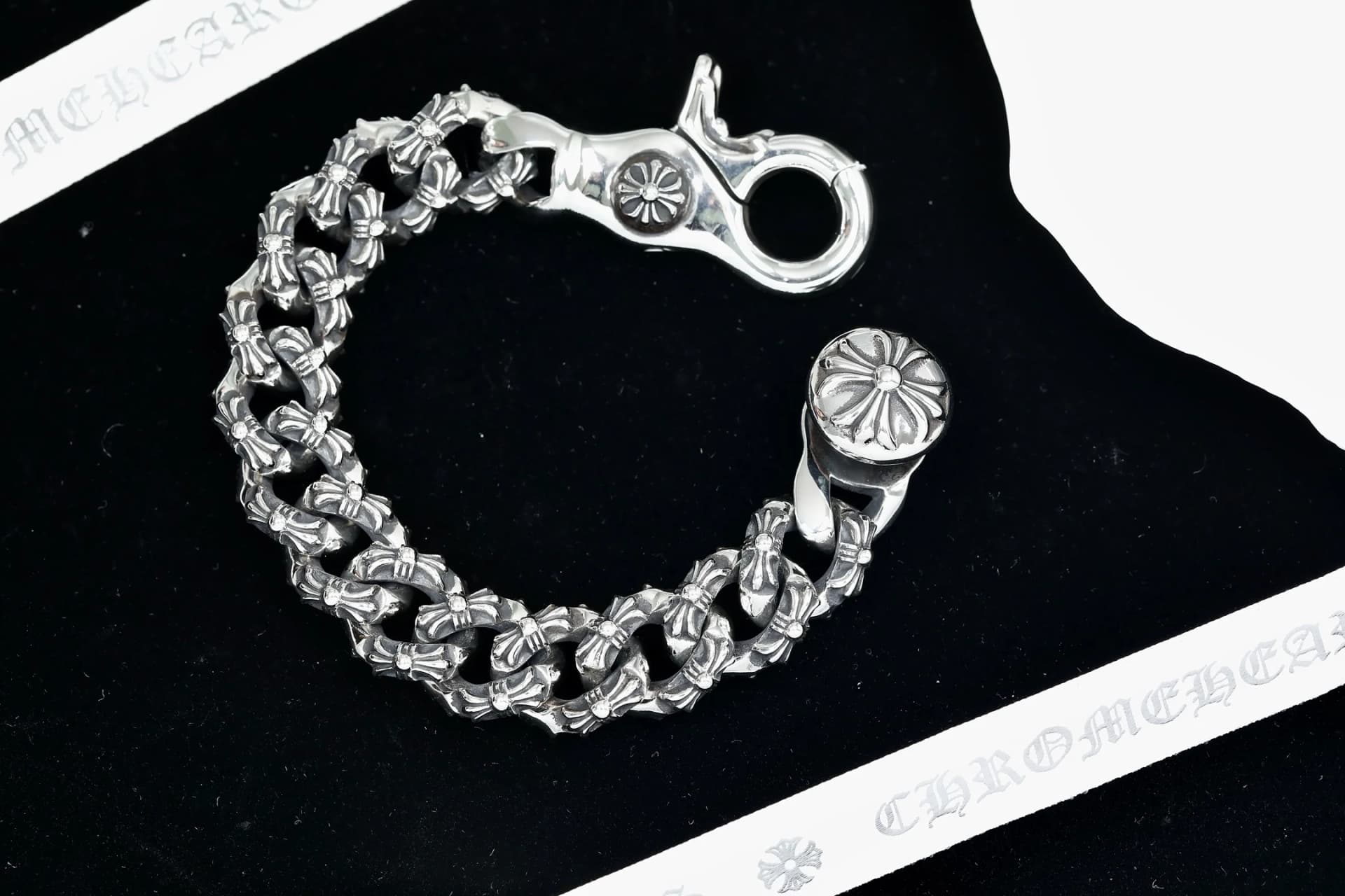 Мужской серебряный браслет-цепь Chrome Hearts с застежкой-карабином