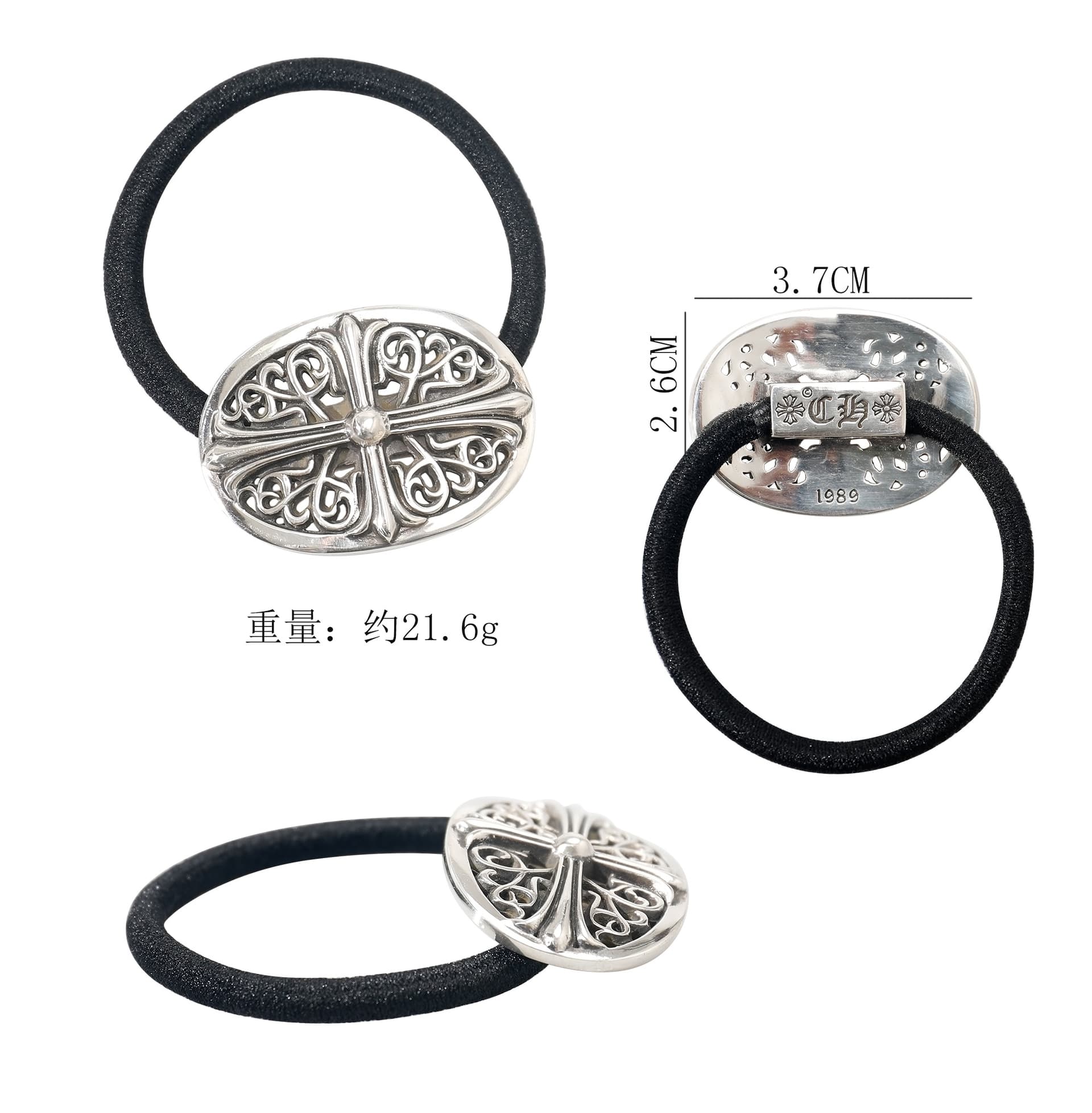 Схема размеров 3.7 на 2.6 см и вес изделия резинки Chrome Hearts