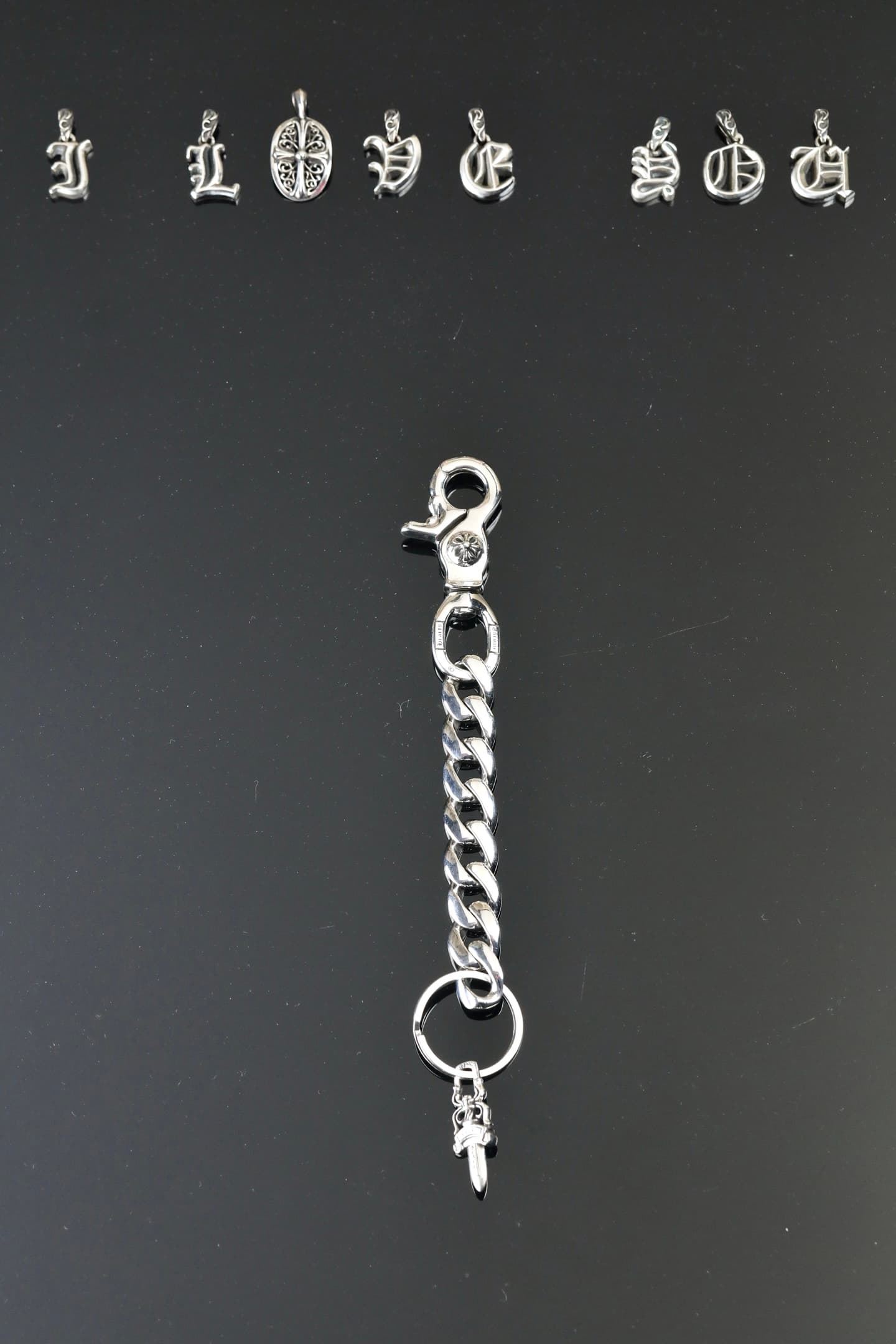 Серебряная цепочка для сумки и пояса с подвеской Dagger