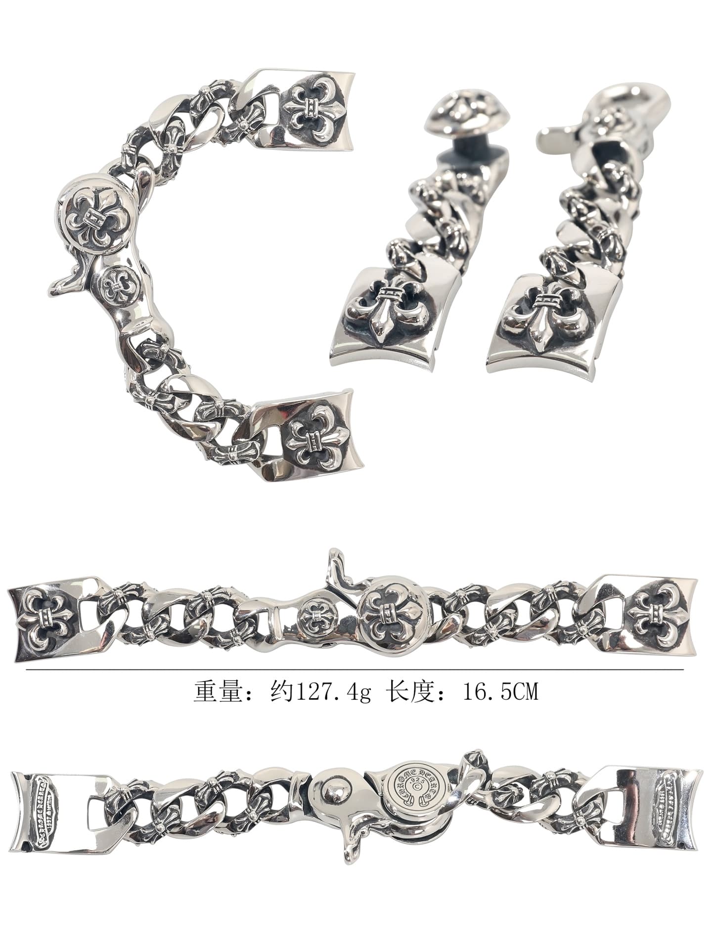 Комплект и характеристики серебряного браслета для часов Chrome Hearts
