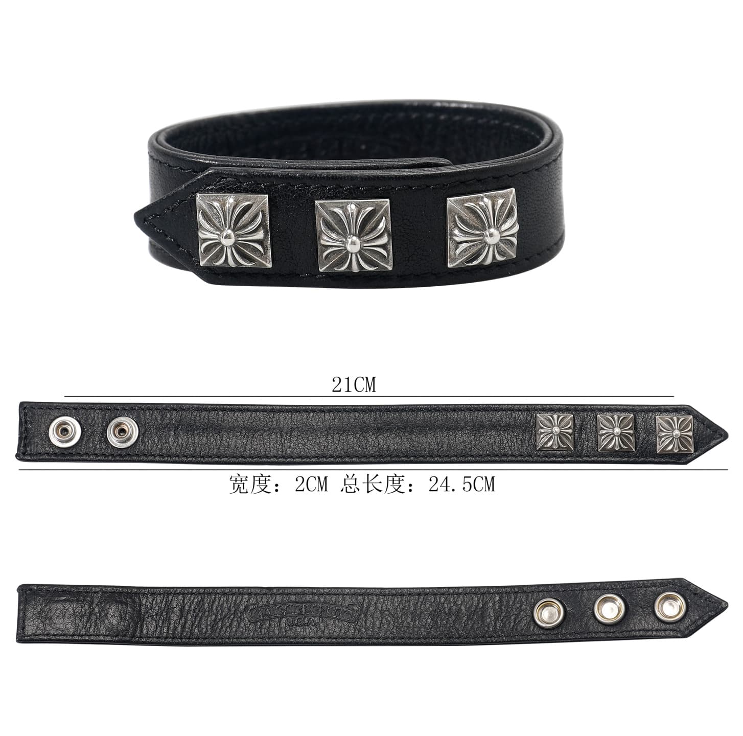 Раскладка и схема с размерами кожаного браслета Chrome Hearts