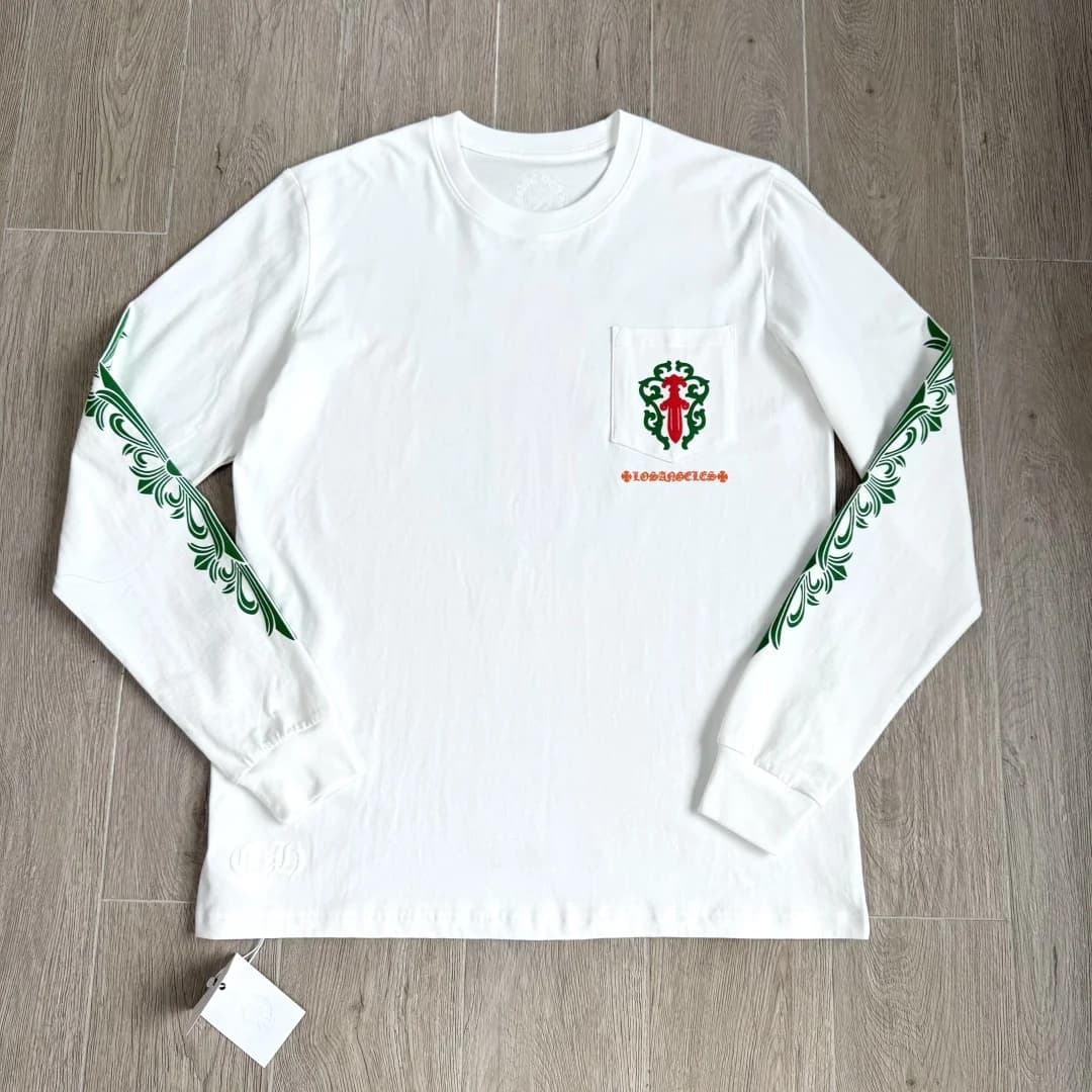 Белый лонгслив Chrome Hearts с принтом, вид спереди