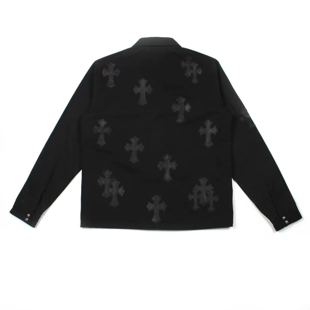 Чёрная рубашка-куртка Chrome Hearts, вид со спины: кресты по всей спинке