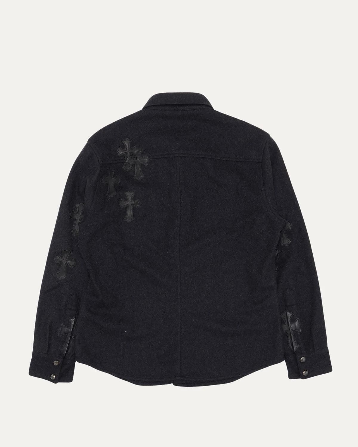 Чёрная шерстяная рубашка-куртка Chrome Hearts с крестами на спине