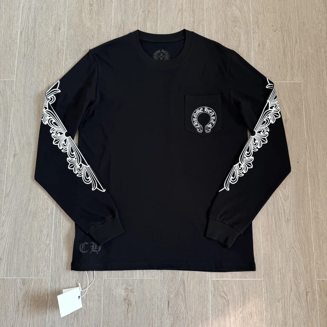 Черный лонгслив Chrome Hearts с принтом, вид спереди