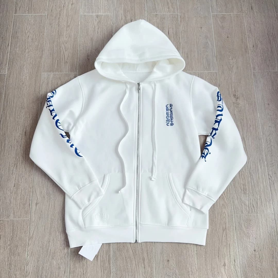 Белая толстовка Chrome Hearts с синим принтом