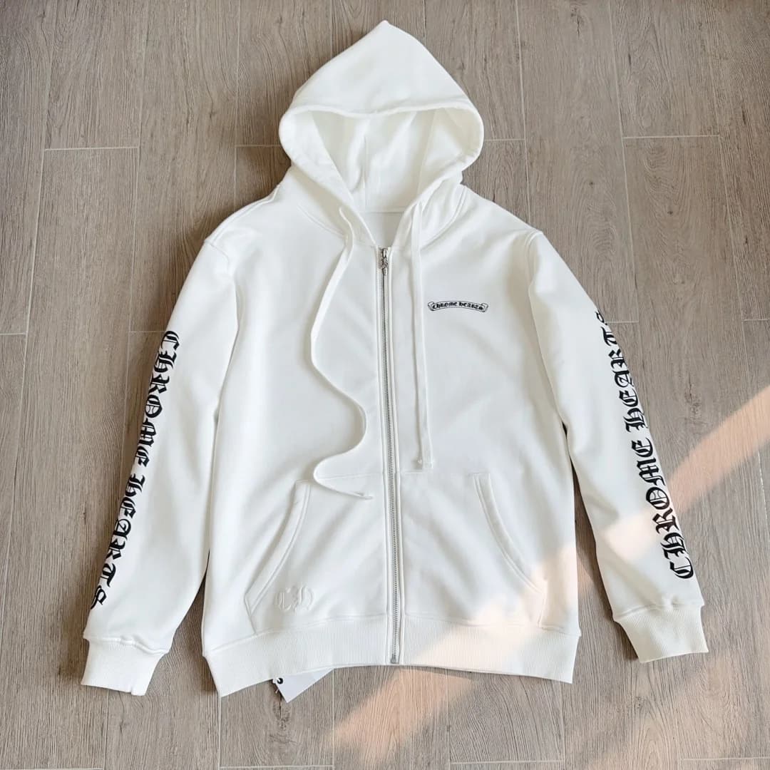 Белое зип-худи Chrome Hearts с принтом Scroll, вид спереди