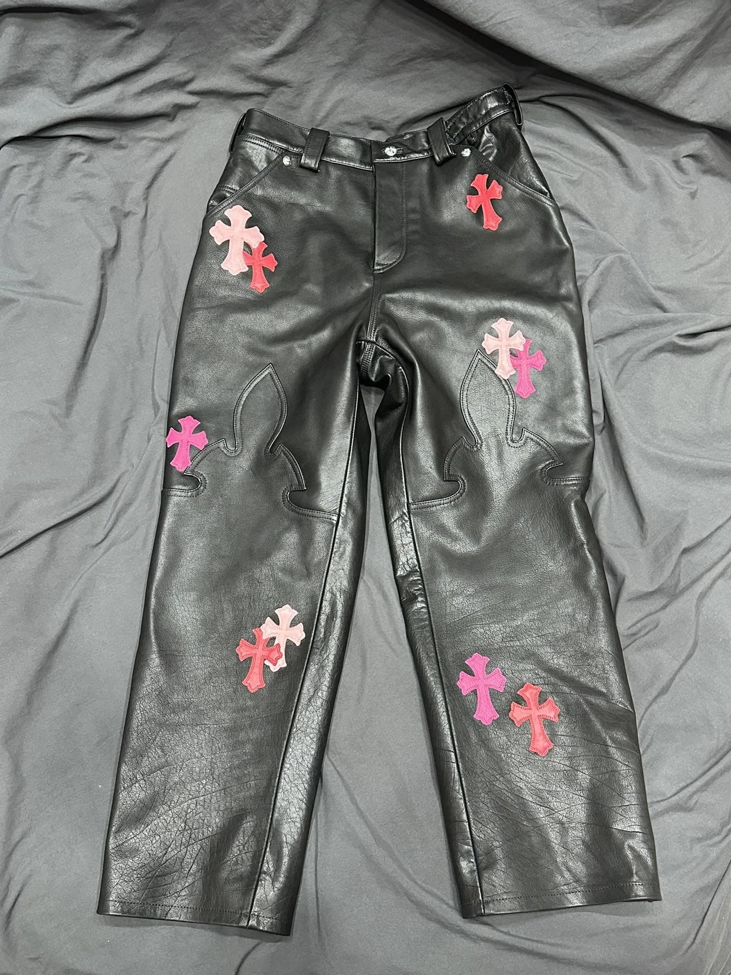 Chrome Hearts Кожаные брюки с нашивками