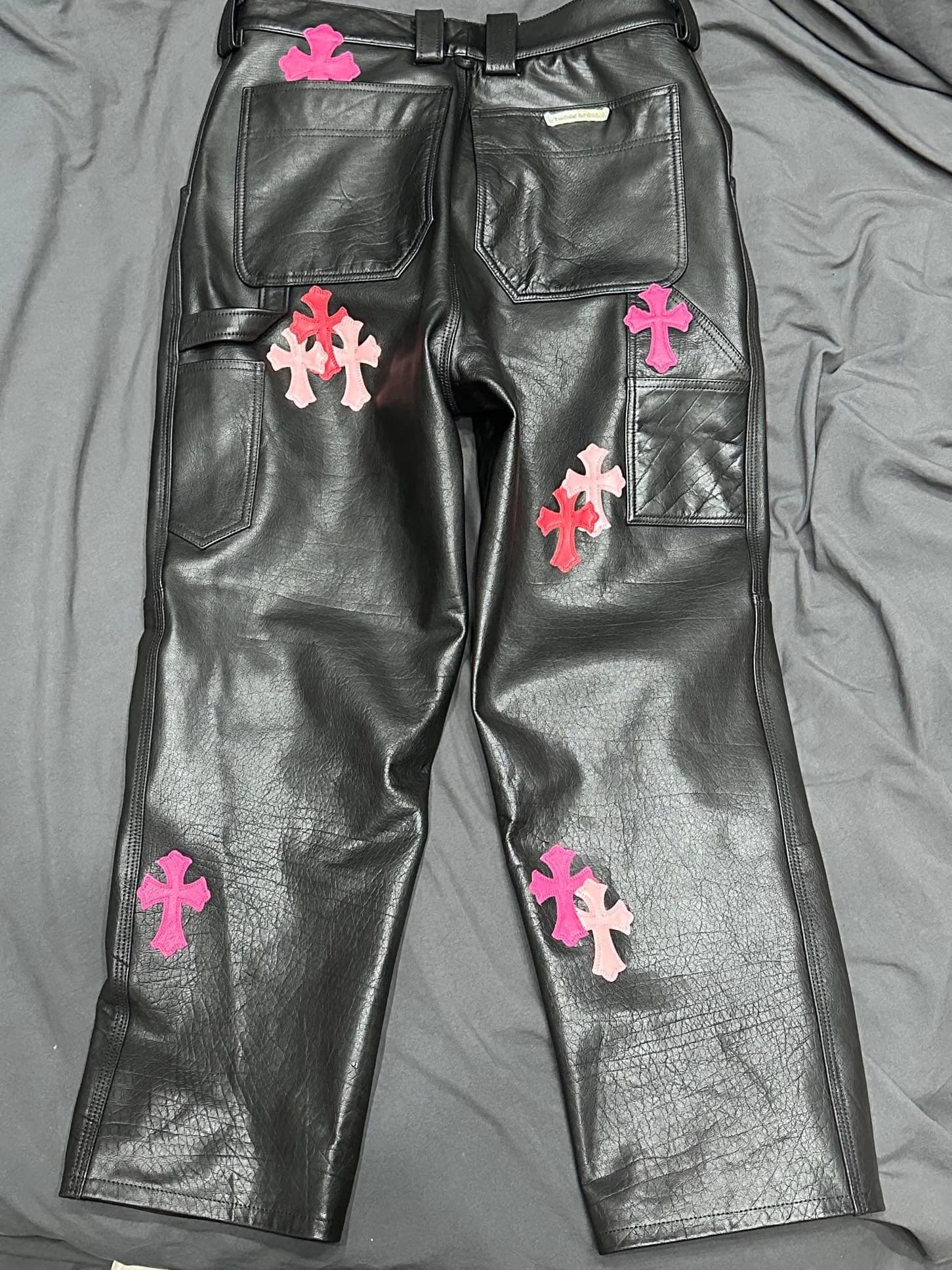 Chrome Hearts Кожаные брюки с нашивками