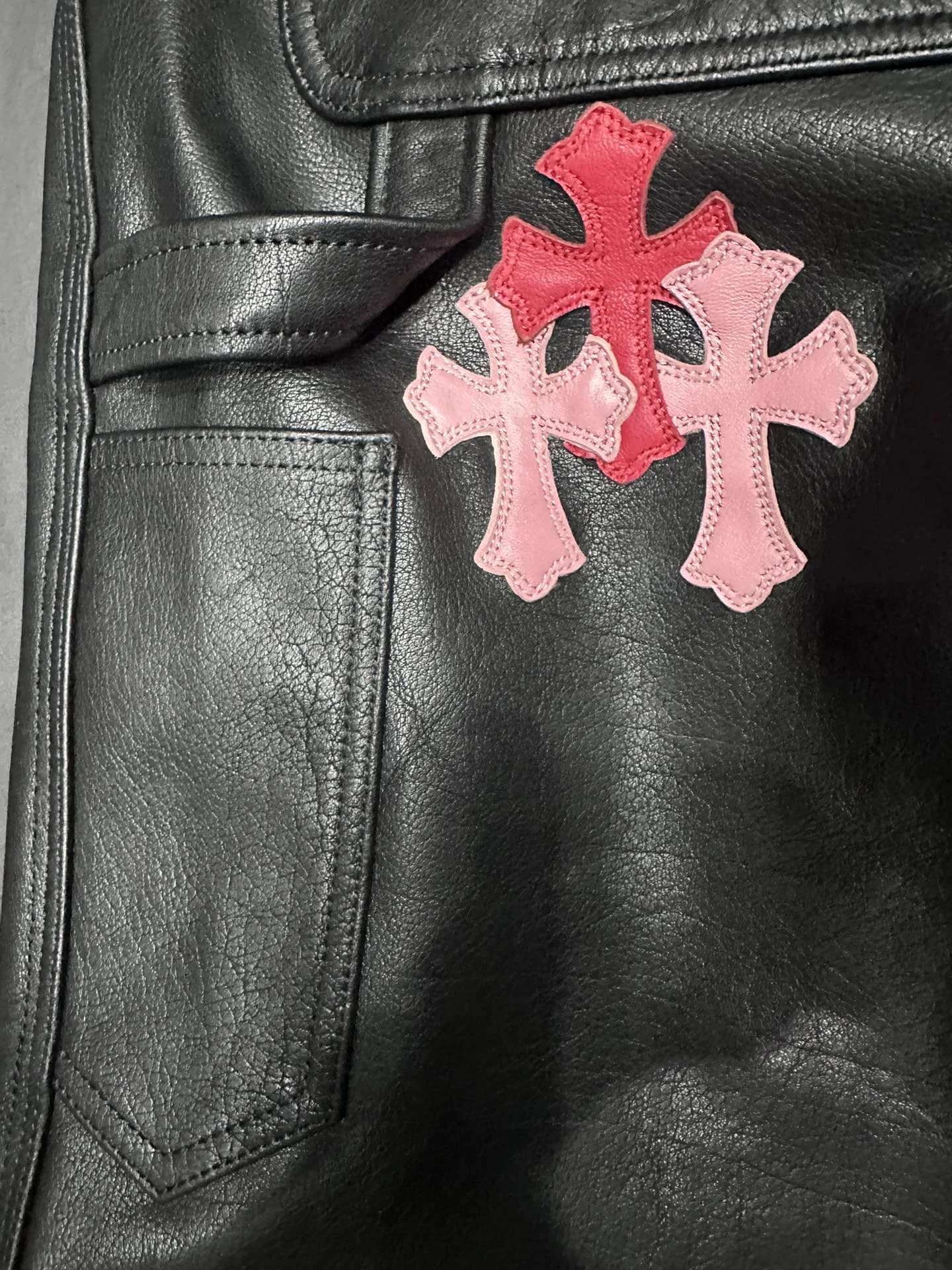 Chrome Hearts Кожаные брюки с нашивками