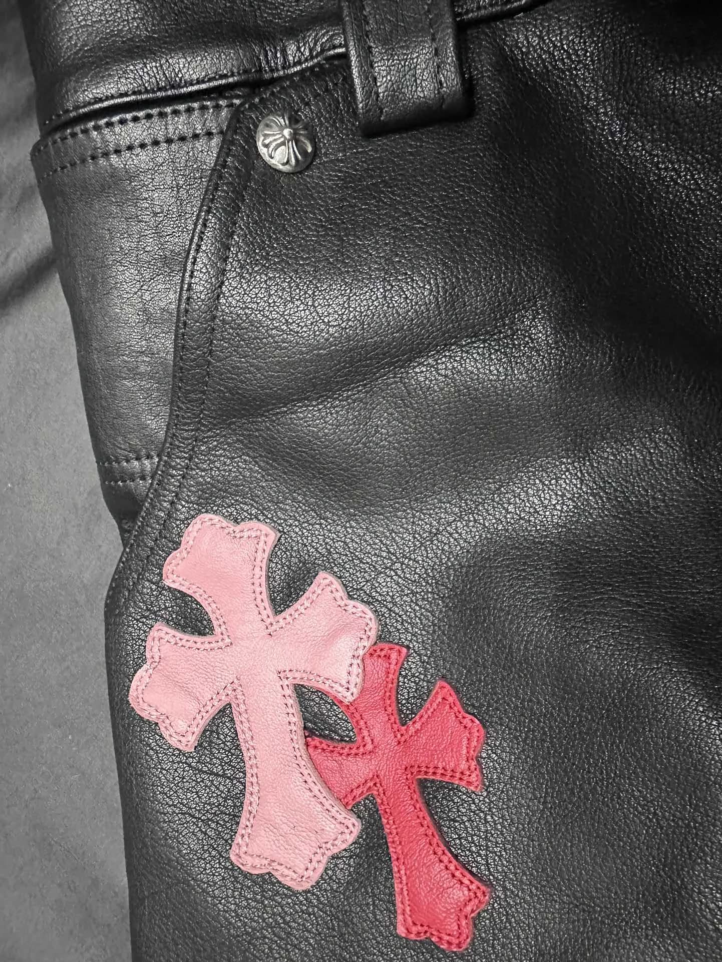 Chrome Hearts Кожаные брюки с нашивками