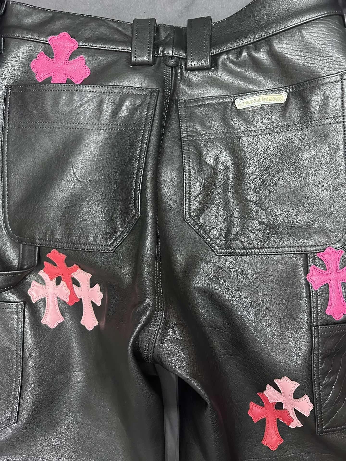 Chrome Hearts Кожаные брюки с нашивками
