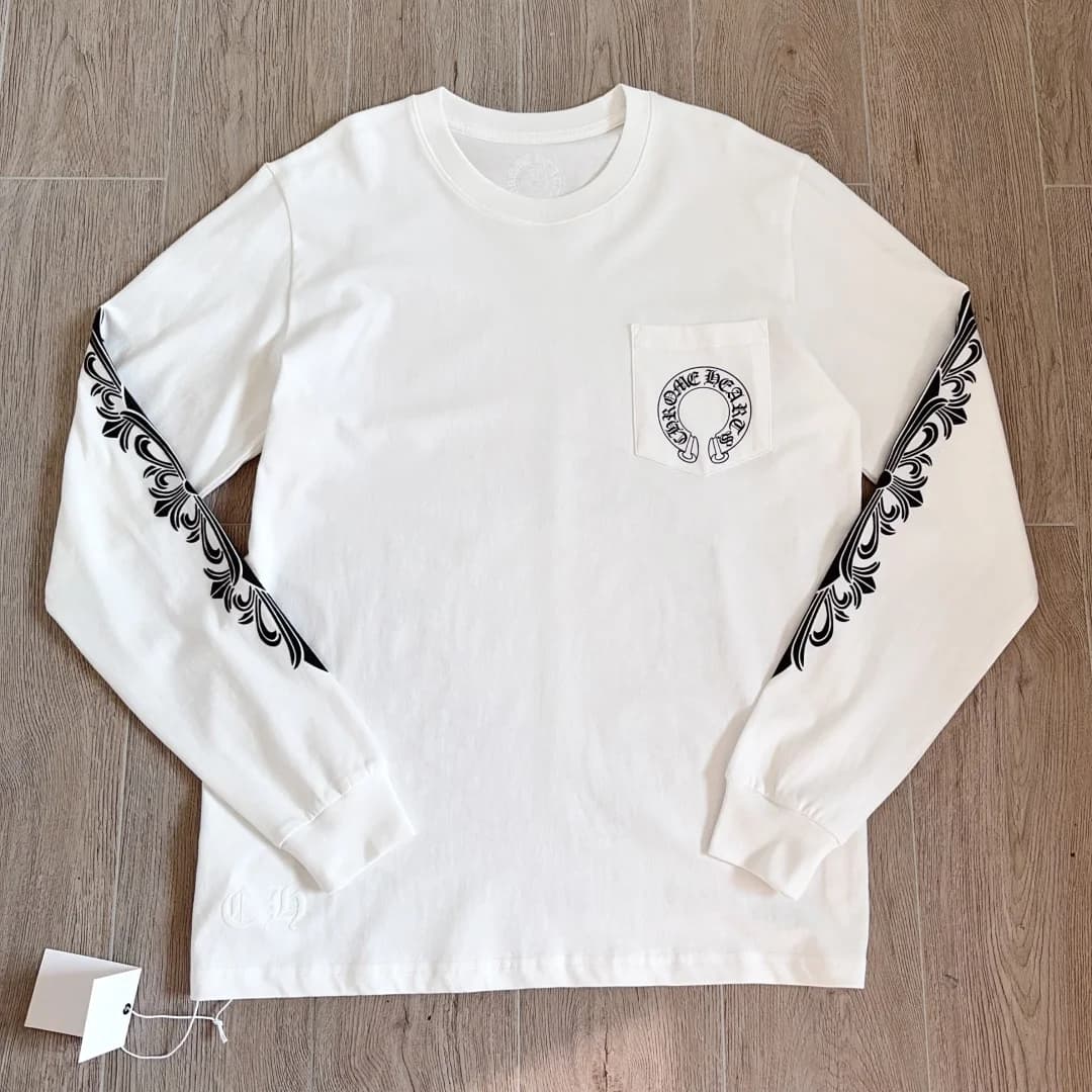 Белый лонгслив Chrome Hearts с принтом, вид спереди