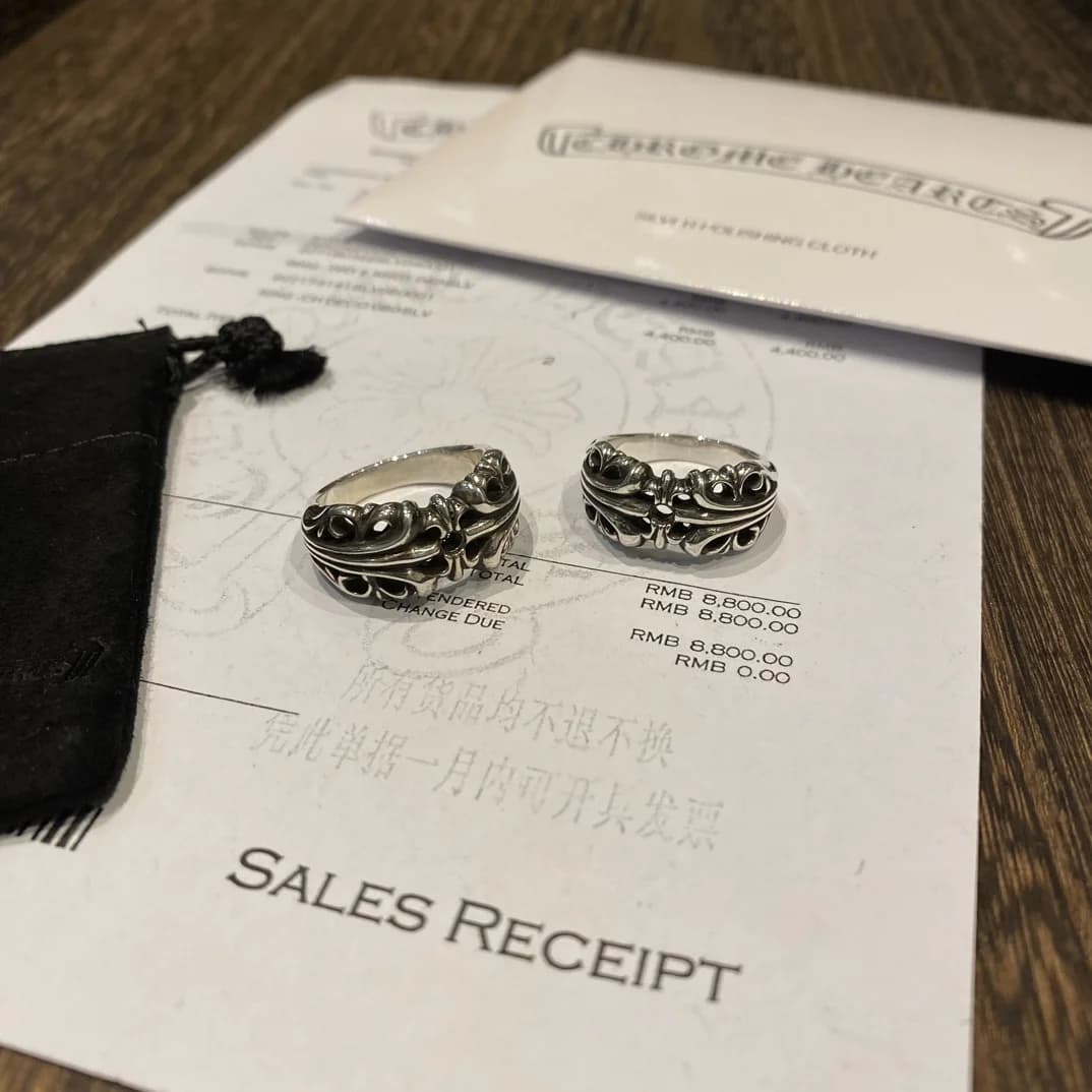 Серебряные кольца Chrome Hearts K&T в комплекте с чеком, салфеткой и фирменным мешочком