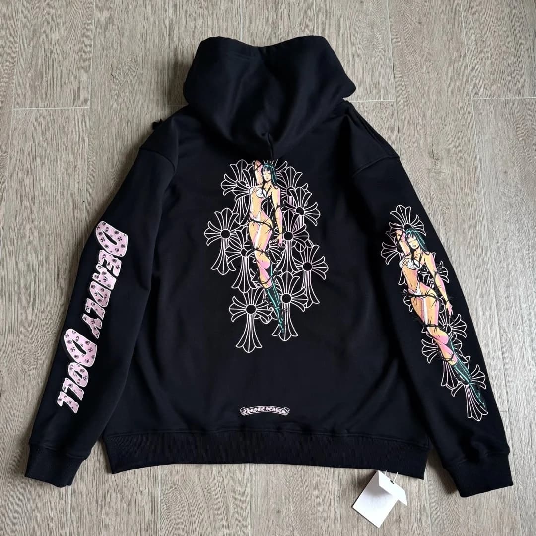 Черное зип-худи Chrome Hearts x Deadly Doll, вид сзади