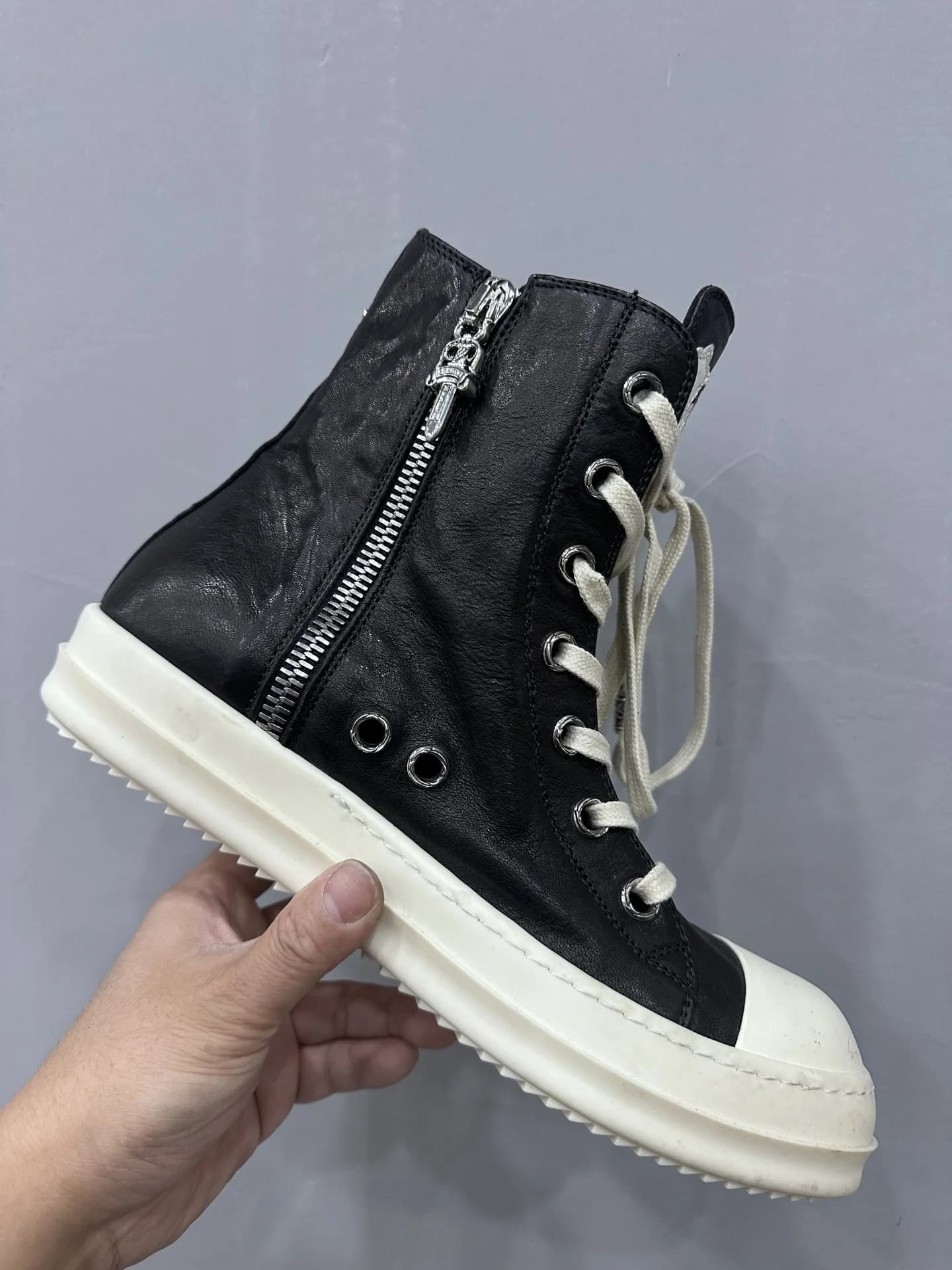 Кожаные кеды Chrome Hearts x Rick Owens с молнией сбоку