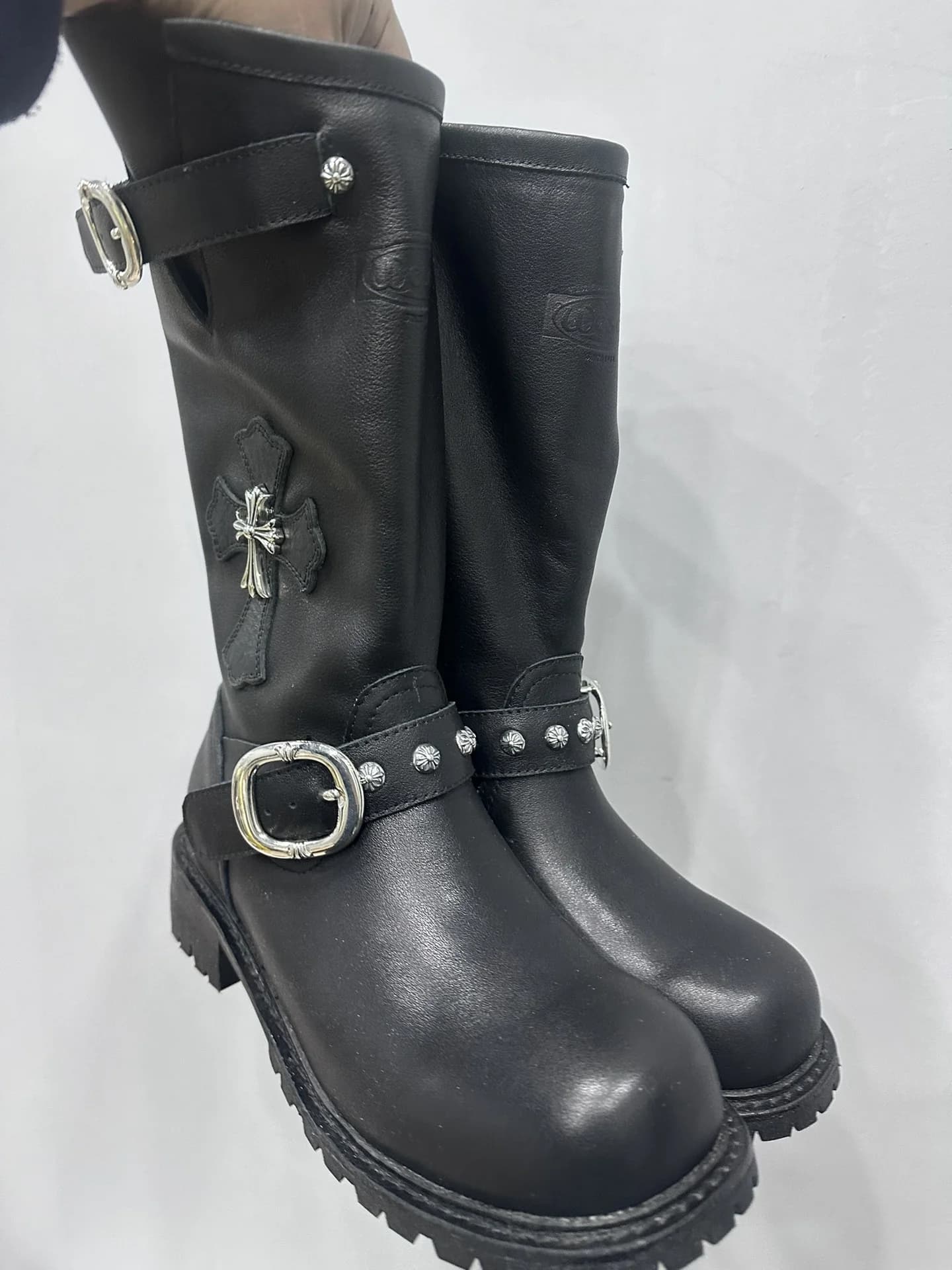 Черные кожаные сапоги Chrome Hearts x Wesco