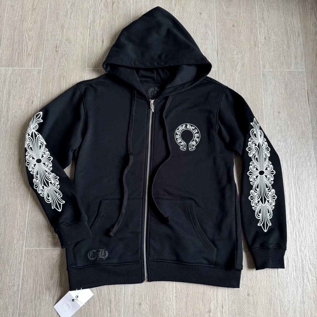 Черное зип-худи Chrome Hearts, вид спереди
