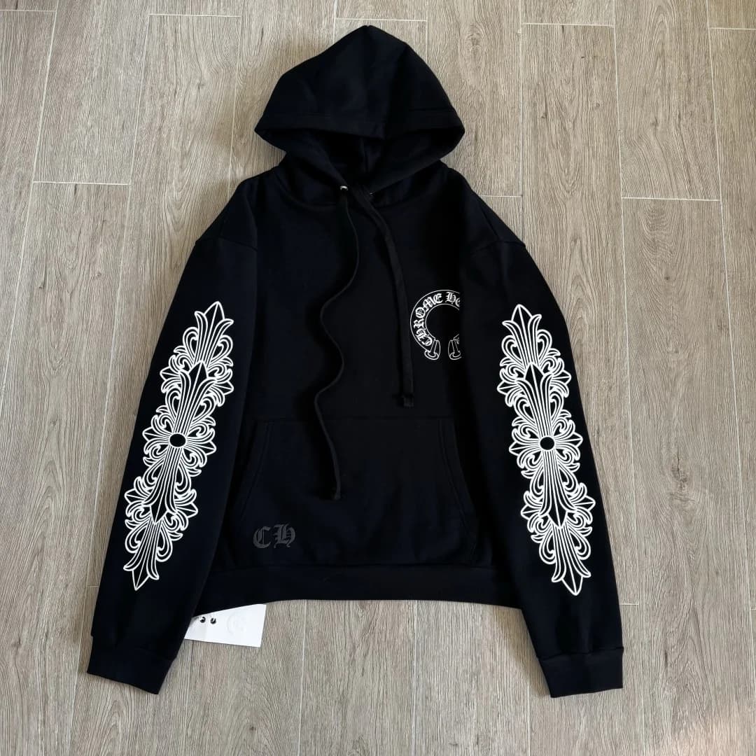 Черное худи Chrome Hearts с принтом подковы, вид спереди