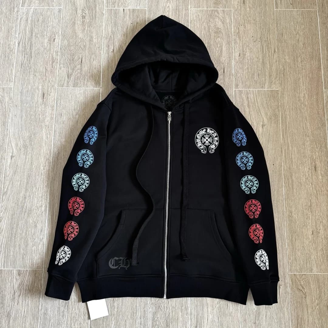 Черное зип-худи Chrome Hearts с капюшоном, вид спереди