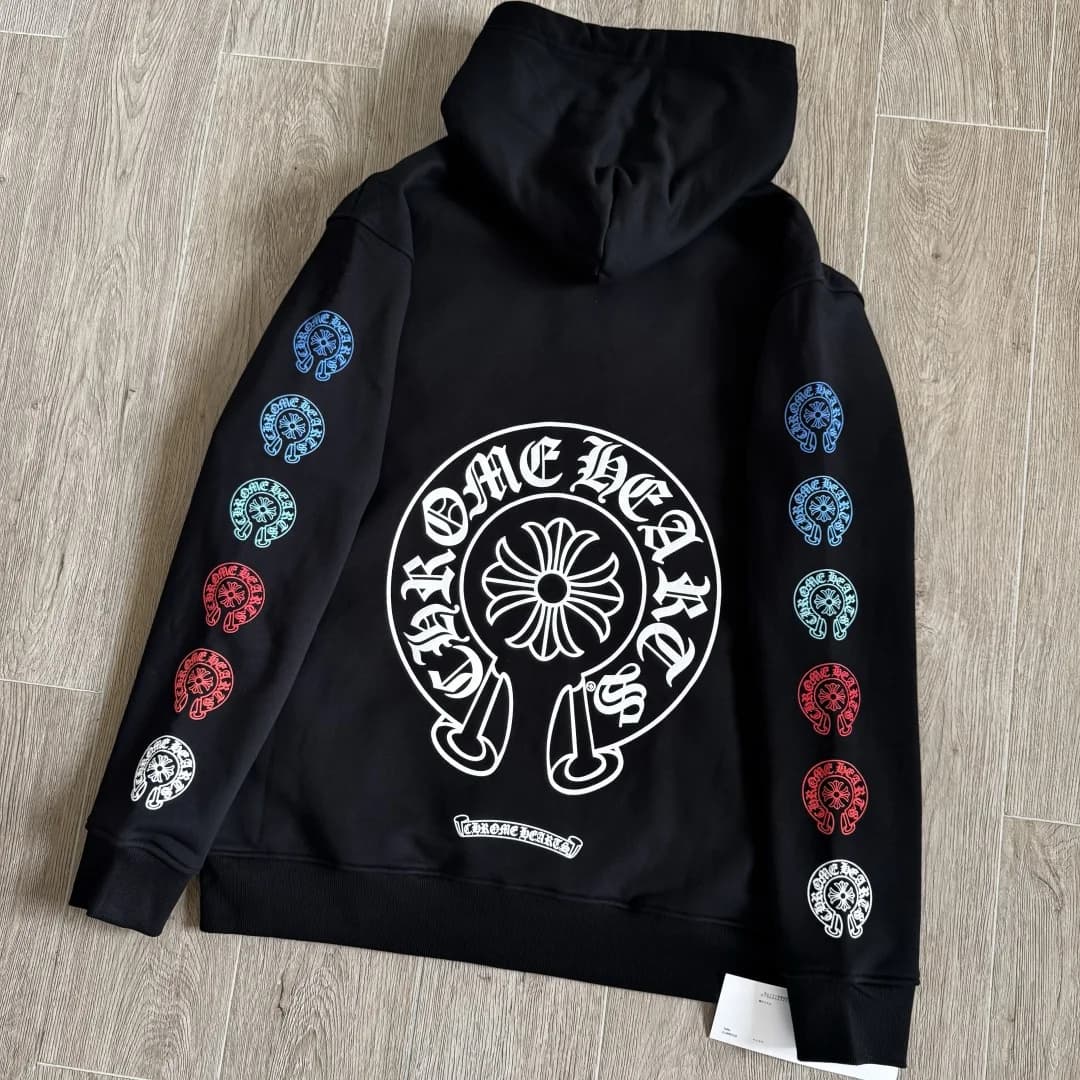 Черное зип-худи Chrome Hearts с капюшоном, вид сзади