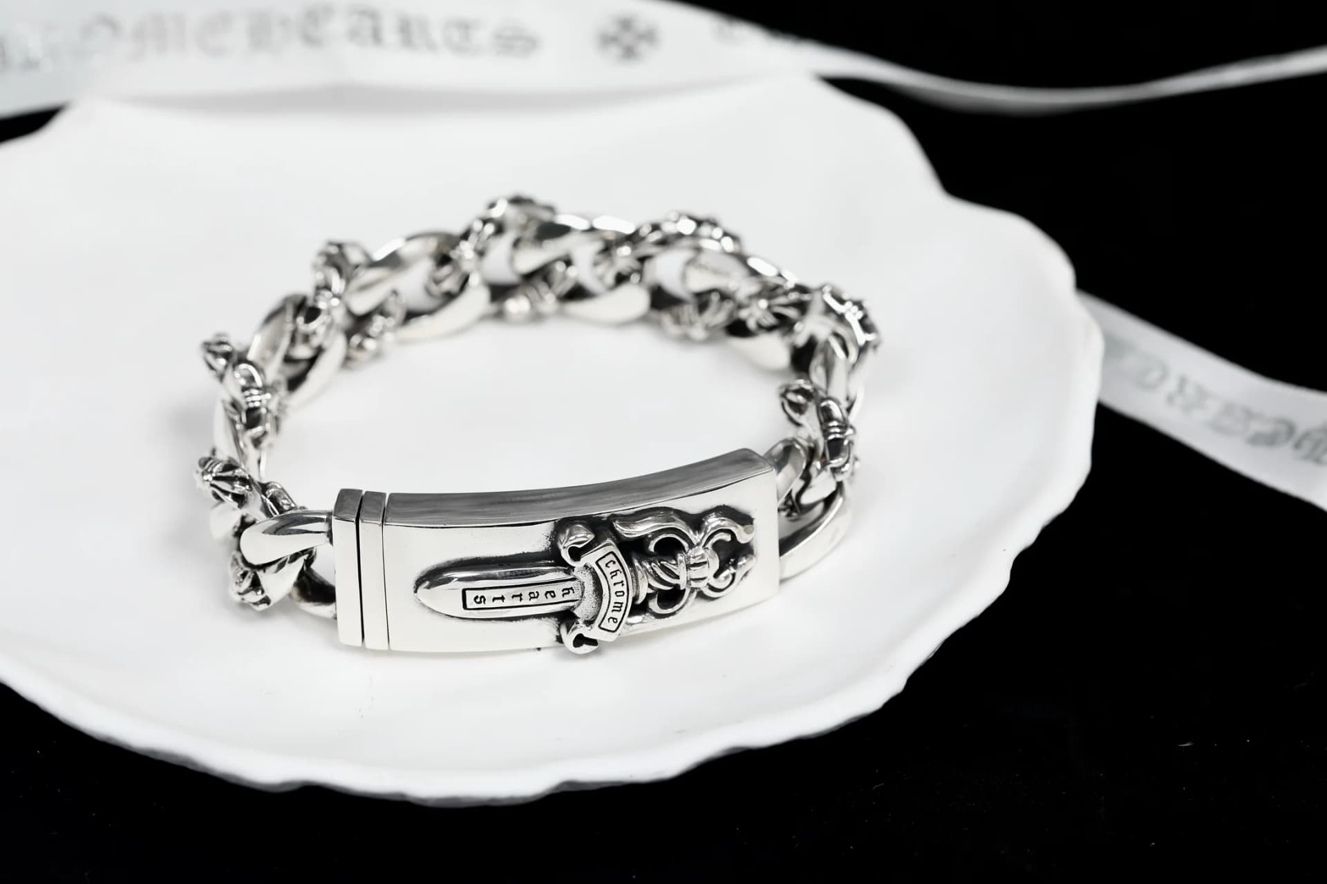 Мужской браслет Chrome Hearts Dagger Fancy Chain из серебра 925 пробы, вид спереди