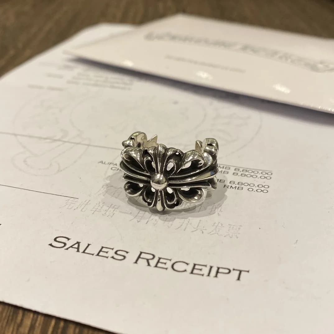 Кольцо Double Floral Cross из серебра 925 пробы на чеке