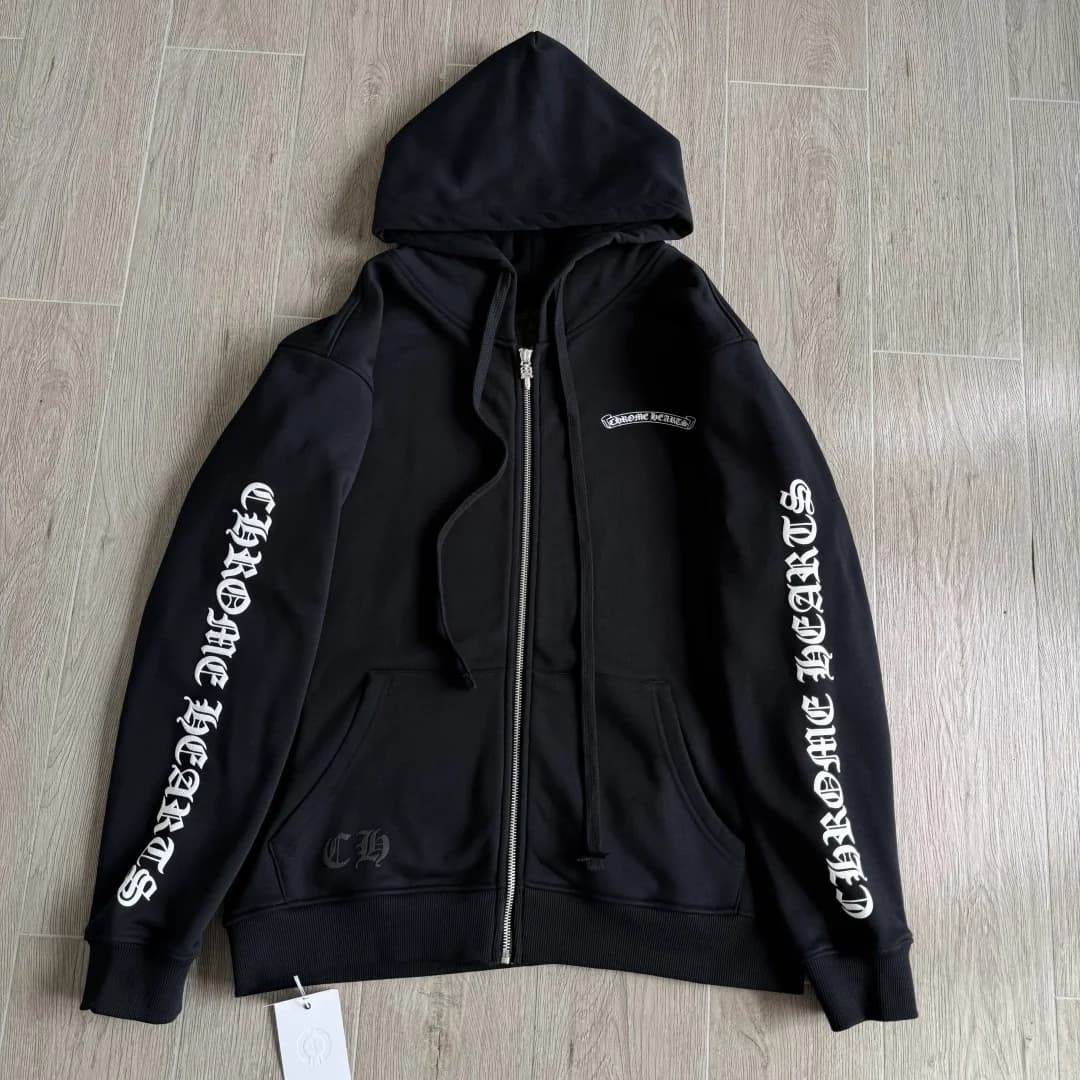 Черное зип-худи Chrome Hearts, вид спереди